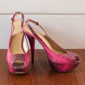 Stuart Weitzman Pink & Black Snake Skin Pumps